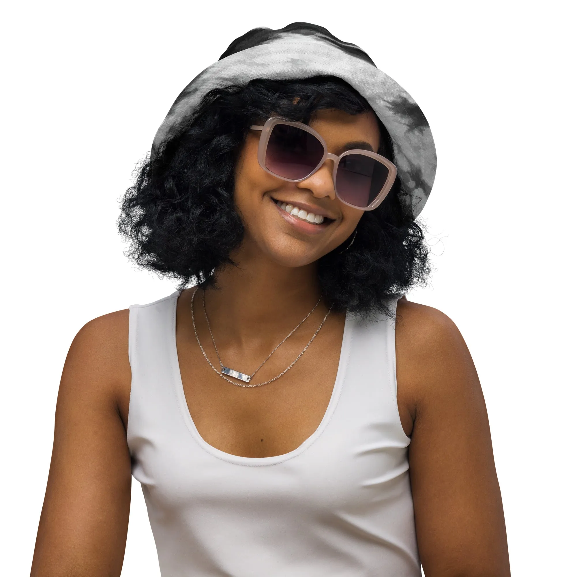 Monochrome Swirl Black and White Tie Dye Bucket Hat, lioness-love