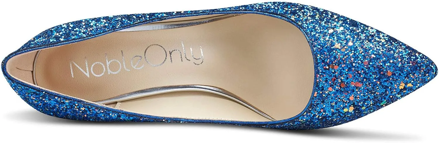 NobleOnly Women's Comfortable Leather High Heels Pumps Pointed Toe Slip-on Pumps Office Classic Shoes 10CM Stilettos Heels