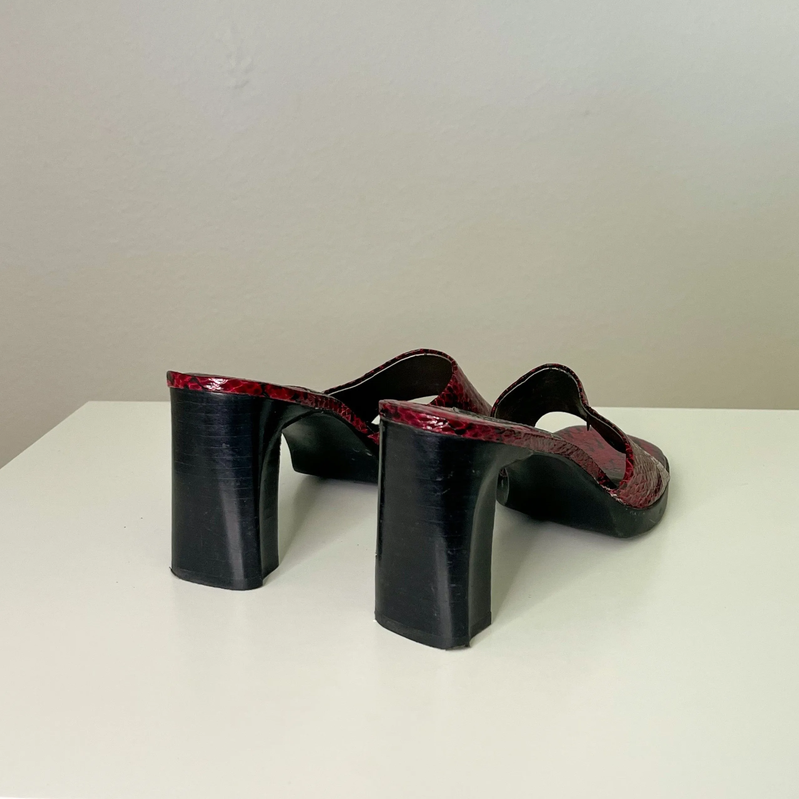 Red Snake Print Chunky Y2K Heels (8.5)