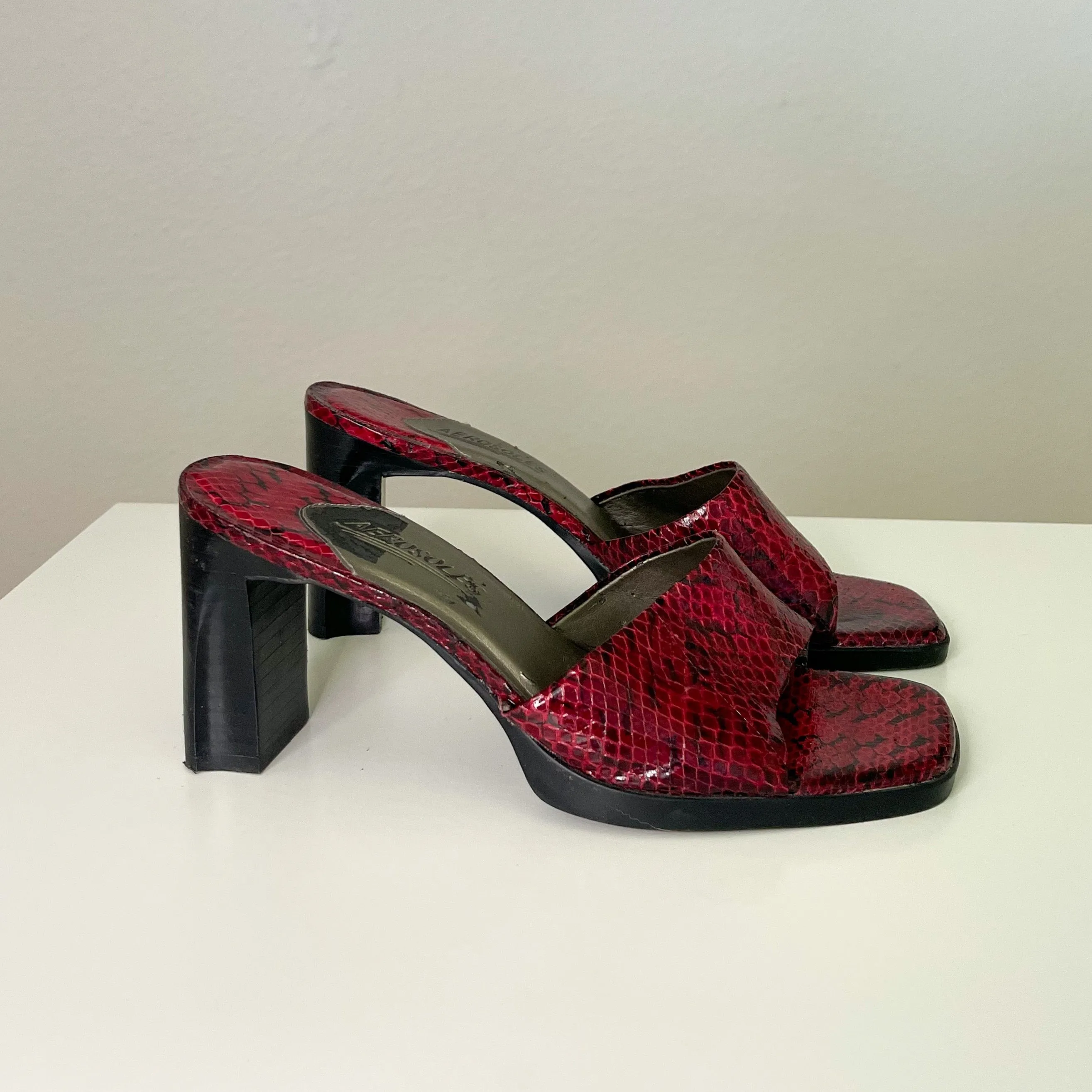 Red Snake Print Chunky Y2K Heels (8.5)