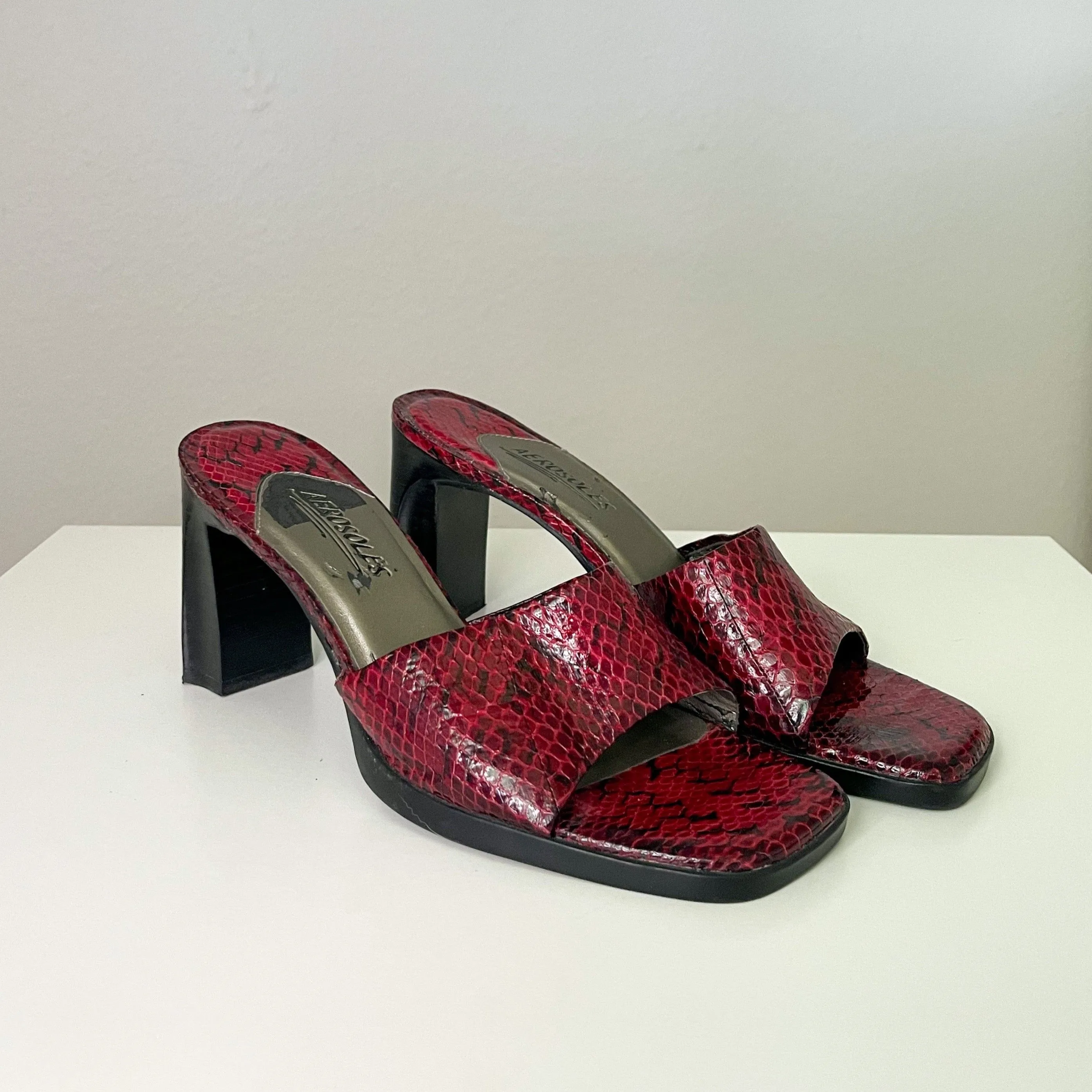 Red Snake Print Chunky Y2K Heels (8.5)