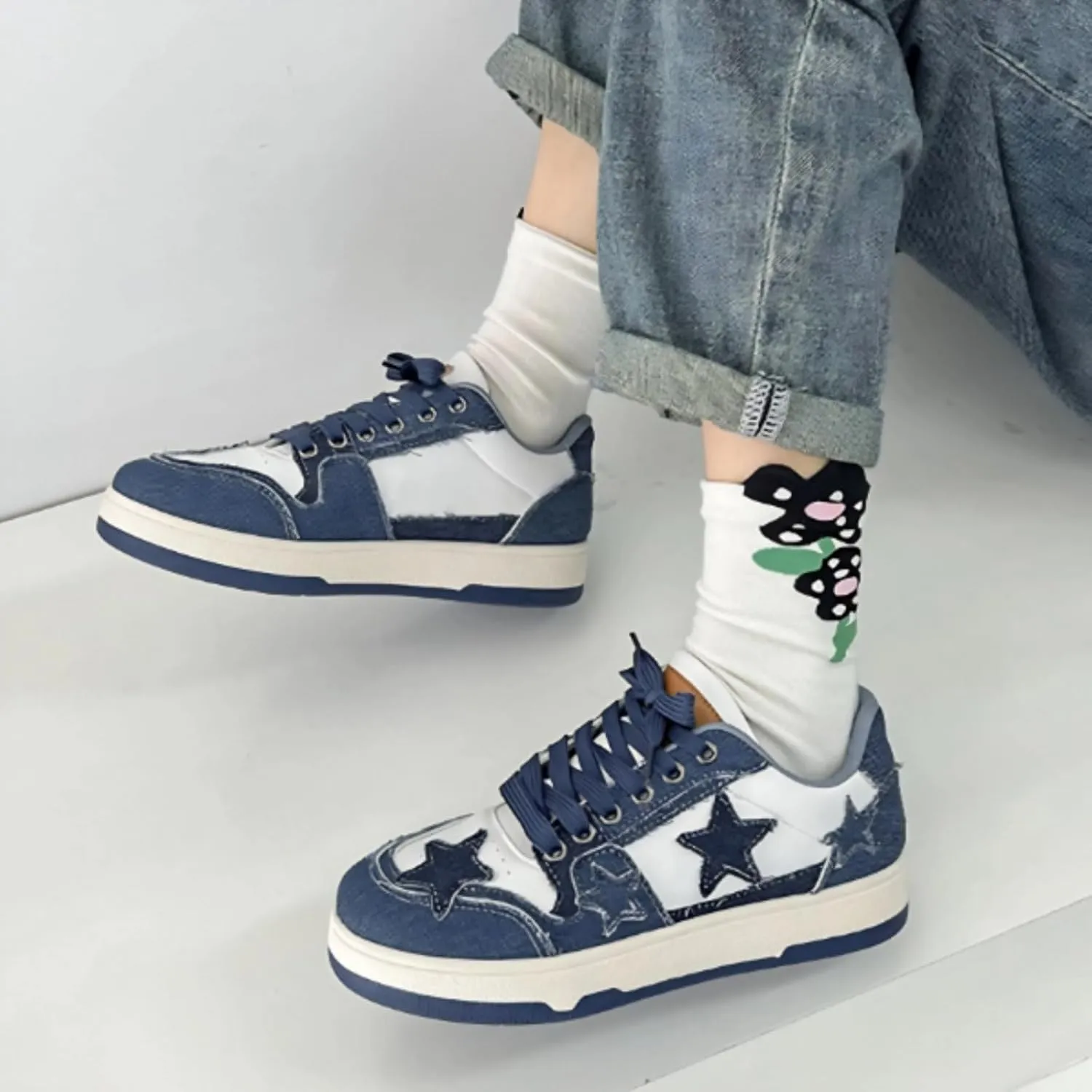 Retro Cool Star Chunky Sneakers for Women Trendy Casual Aesthetic Platform Skate Walking Shoes