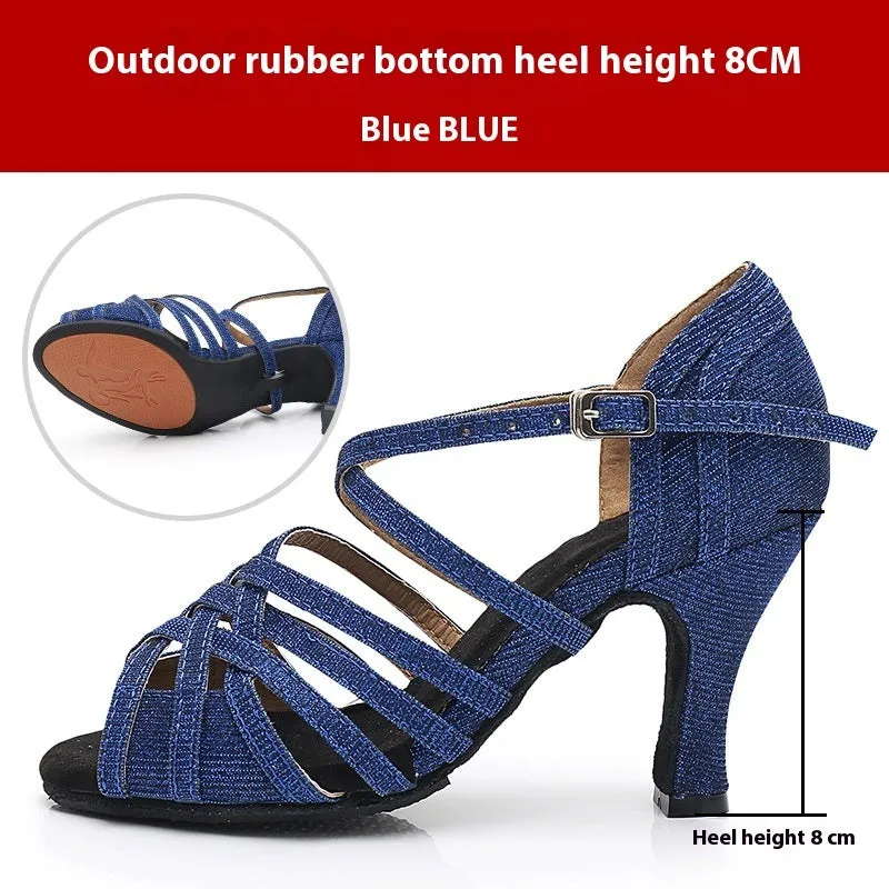 Rhinestones Latin Soft Bottom High Heel Dance Shoes