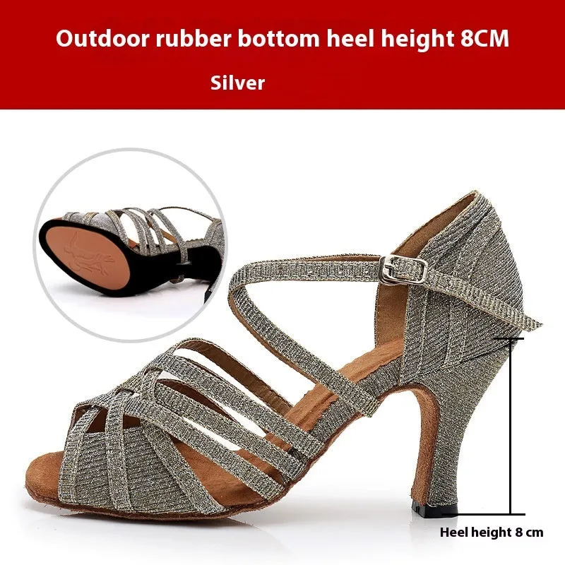 Rhinestones Latin Soft Bottom High Heel Dance Shoes