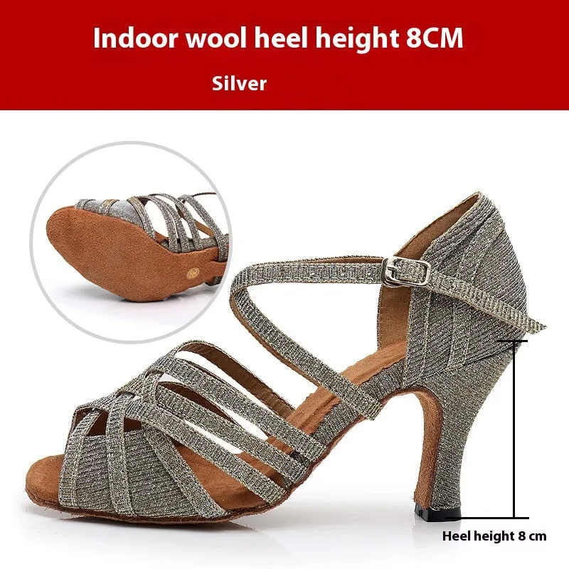 Rhinestones Latin Soft Bottom High Heel Dance Shoes