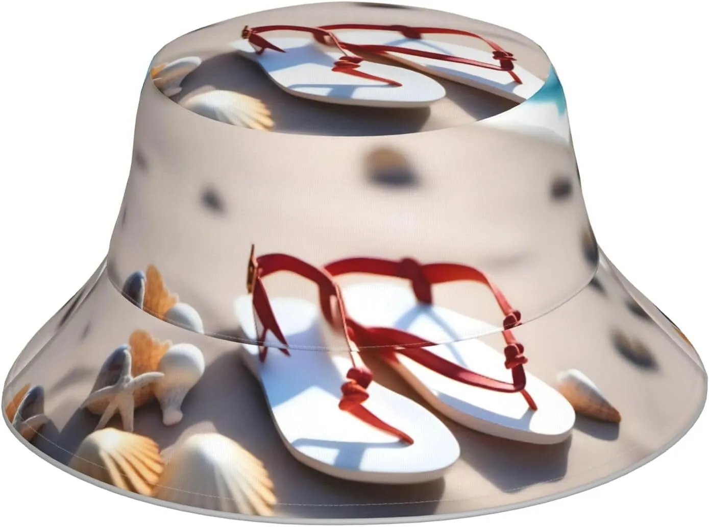 Sandals on The Beach Prints Reflective Bucket Hat for Unisex - Foldable Reversible Sun Protection Headwear Black, Black, One Size
