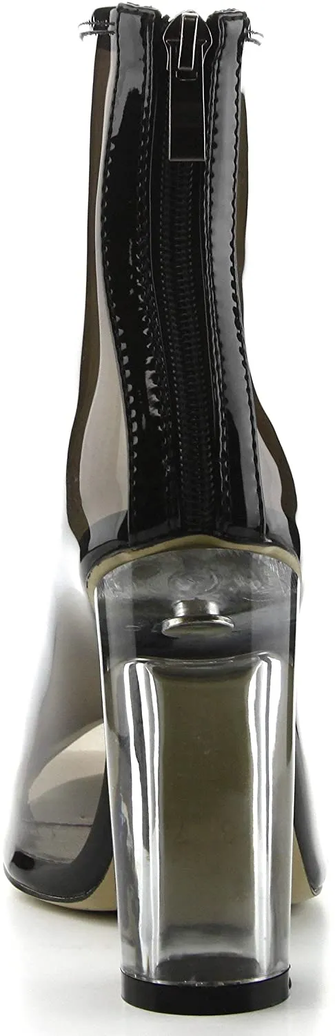 Shoe Secret Black Open Toe Clear Perspex Ankle Boots