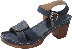 Summer Sandals for Women Dressy Casual Beach Sandals Solid Flowers Buckle Strap Chunky Low Heel Sandal Comfortable Walking Wedges with Adjustable Hook Loop Ladies Casual Platform Shoes