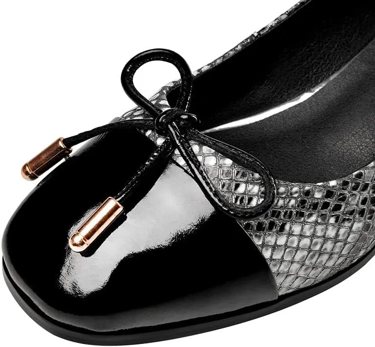 TinaCus Women's Genuine Leather Round Toe Handmade Bowtie Chunky Heels Trendy Loafers Shoes