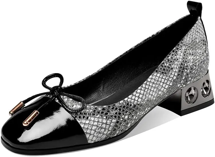 TinaCus Women's Genuine Leather Round Toe Handmade Bowtie Chunky Heels Trendy Loafers Shoes