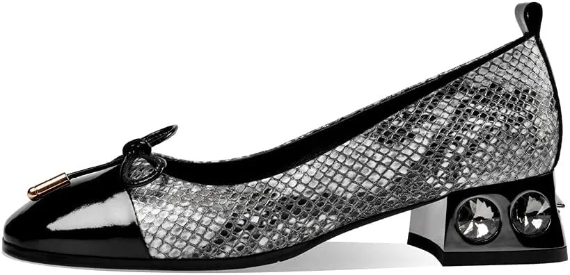 TinaCus Women's Genuine Leather Round Toe Handmade Bowtie Chunky Heels Trendy Loafers Shoes