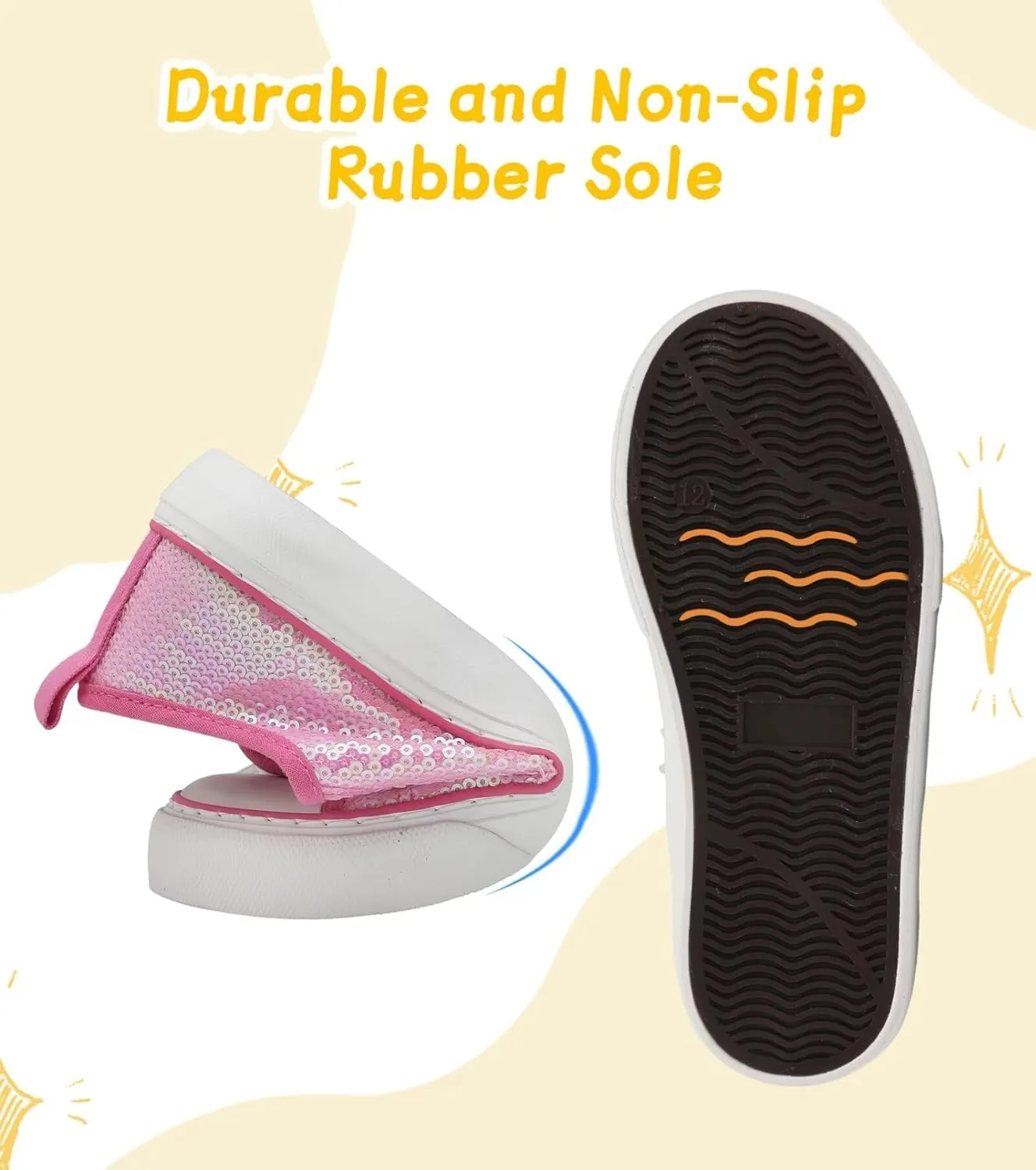Toddler Kids Canvas Sneakers Sparkle Glitter Sequins Shoes Slip On Soft and Durable