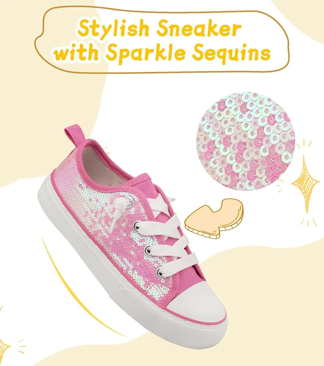 Toddler Kids Canvas Sneakers Sparkle Glitter Sequins Shoes Slip On Soft and Durable