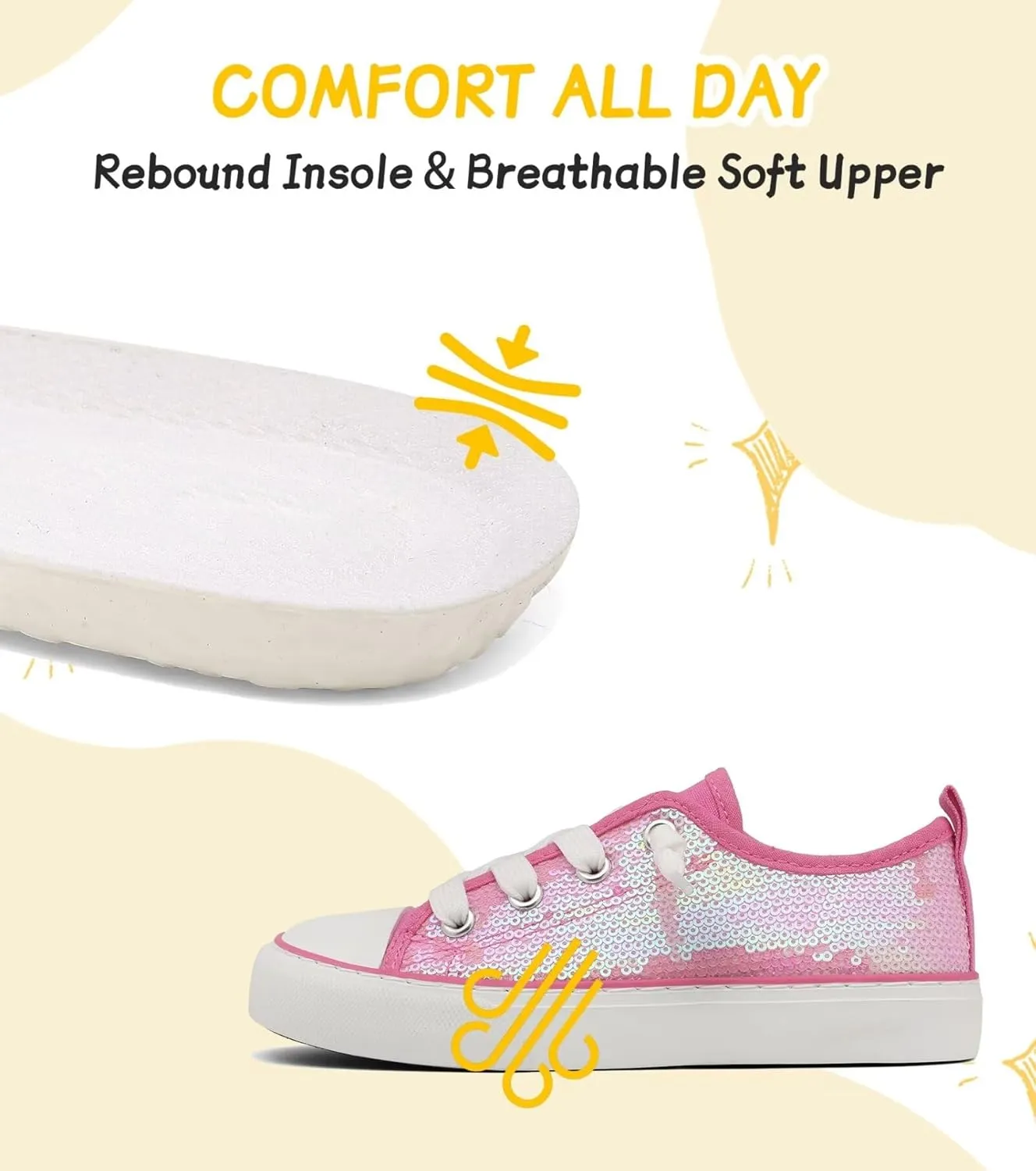Toddler Kids Canvas Sneakers Sparkle Glitter Sequins Shoes Slip On Soft and Durable