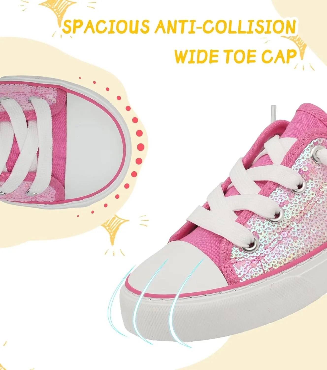 Toddler Kids Canvas Sneakers Sparkle Glitter Sequins Shoes Slip On Soft and Durable