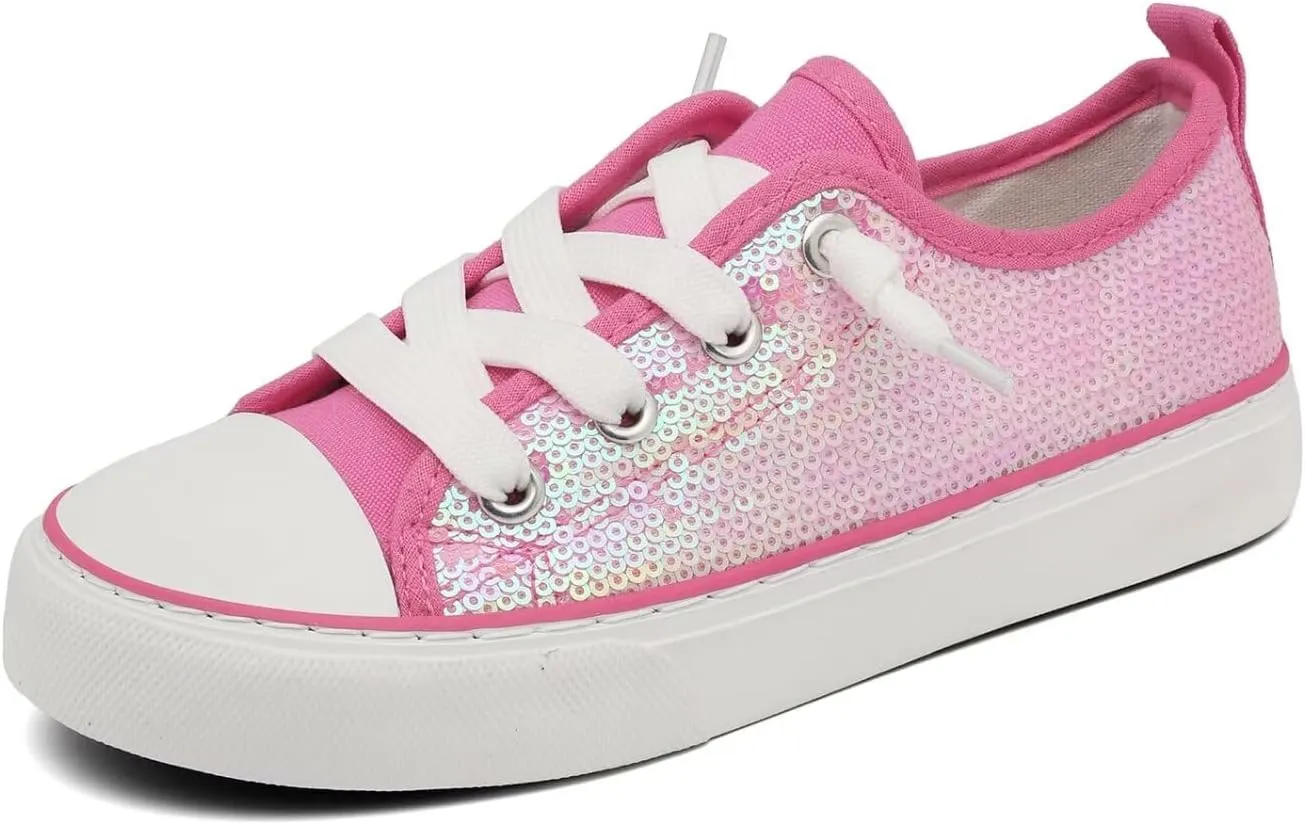 Toddler Kids Canvas Sneakers Sparkle Glitter Sequins Shoes Slip On Soft and Durable