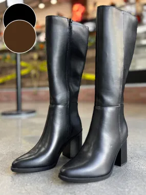 Valeria Pointed Knee High Thick Heel Boots
