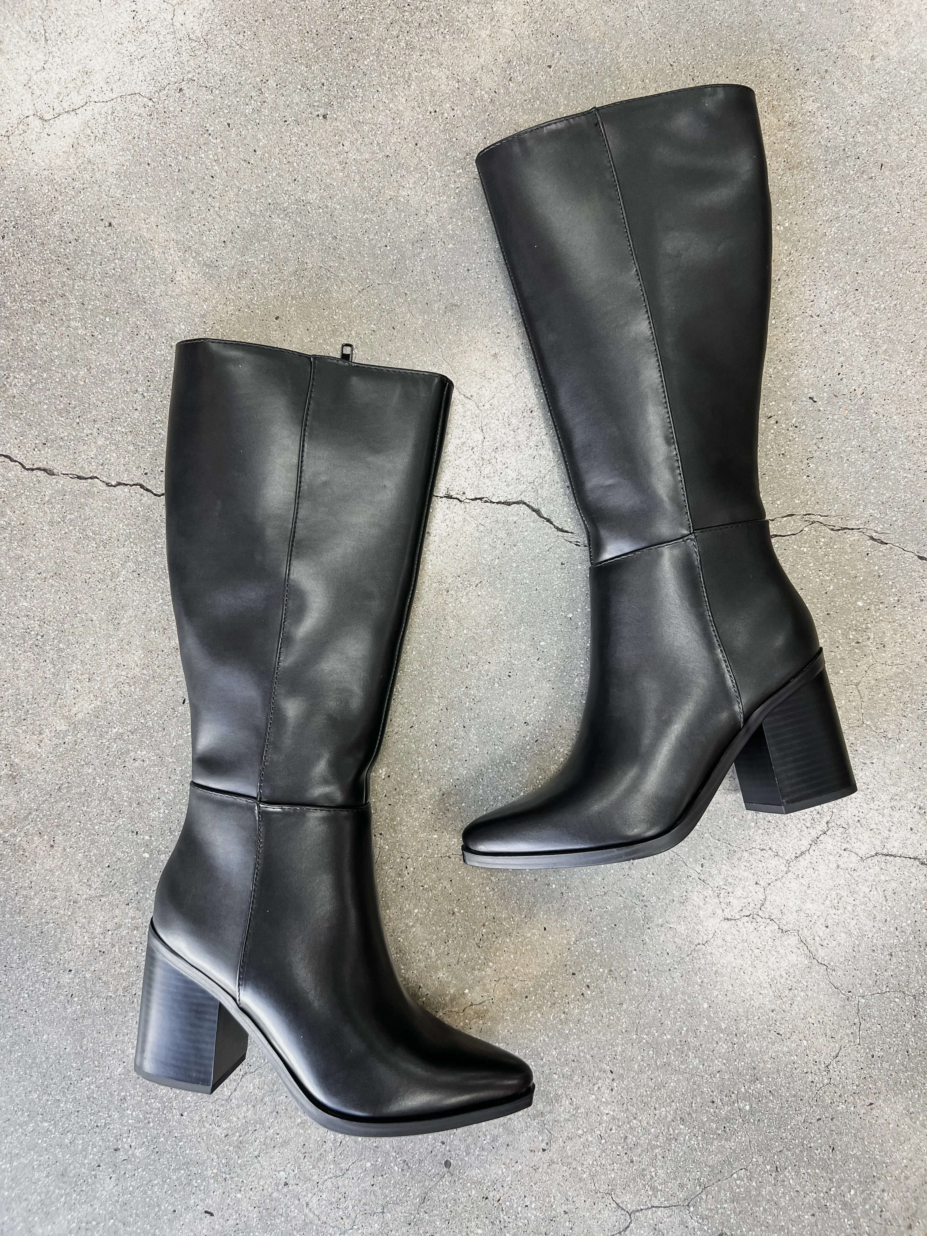 Valeria Pointed Knee High Thick Heel Boots