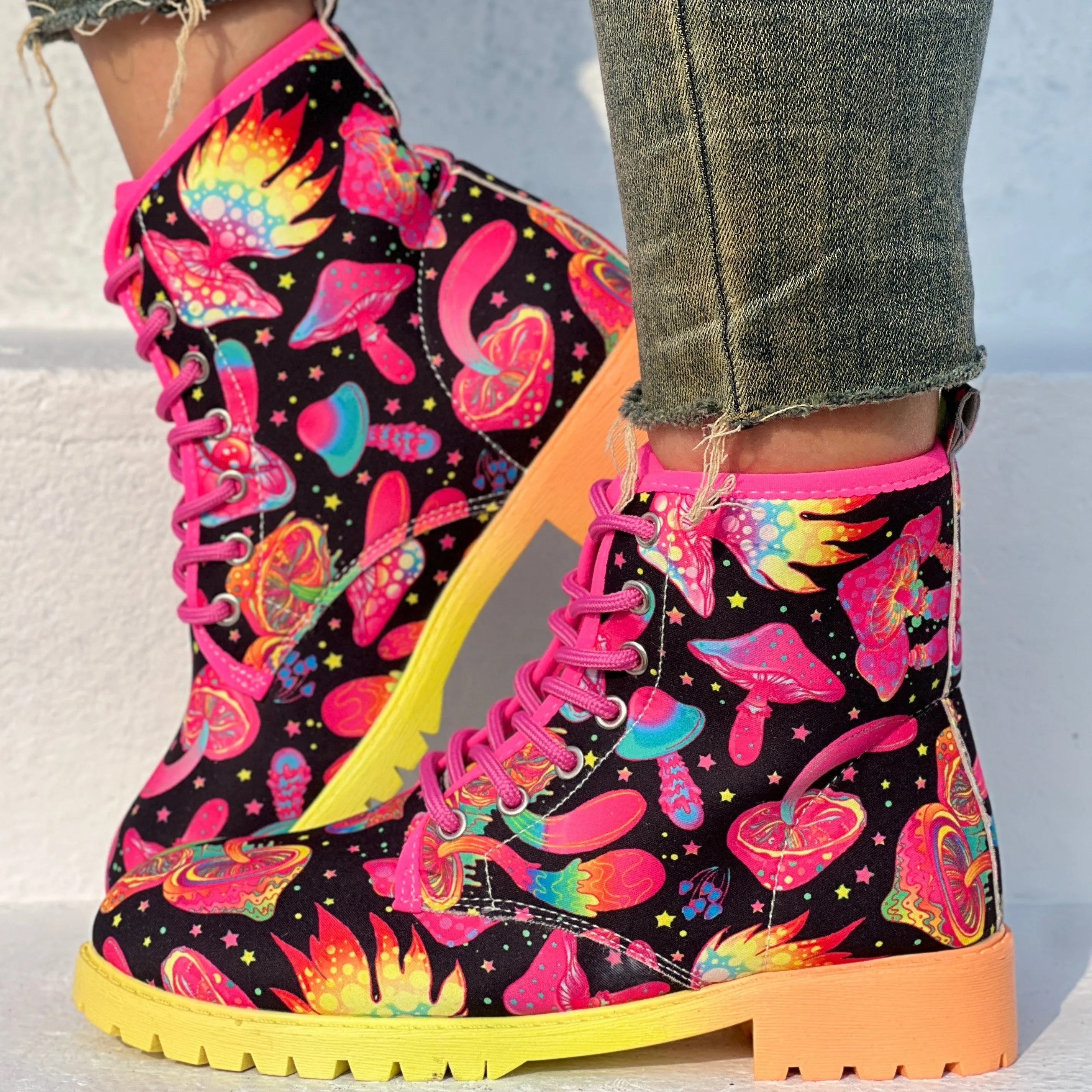 Women's Abstract Color Chunky Heel Boots, Fashion Lace Up Short Boots, Comfortable Ankle Booties