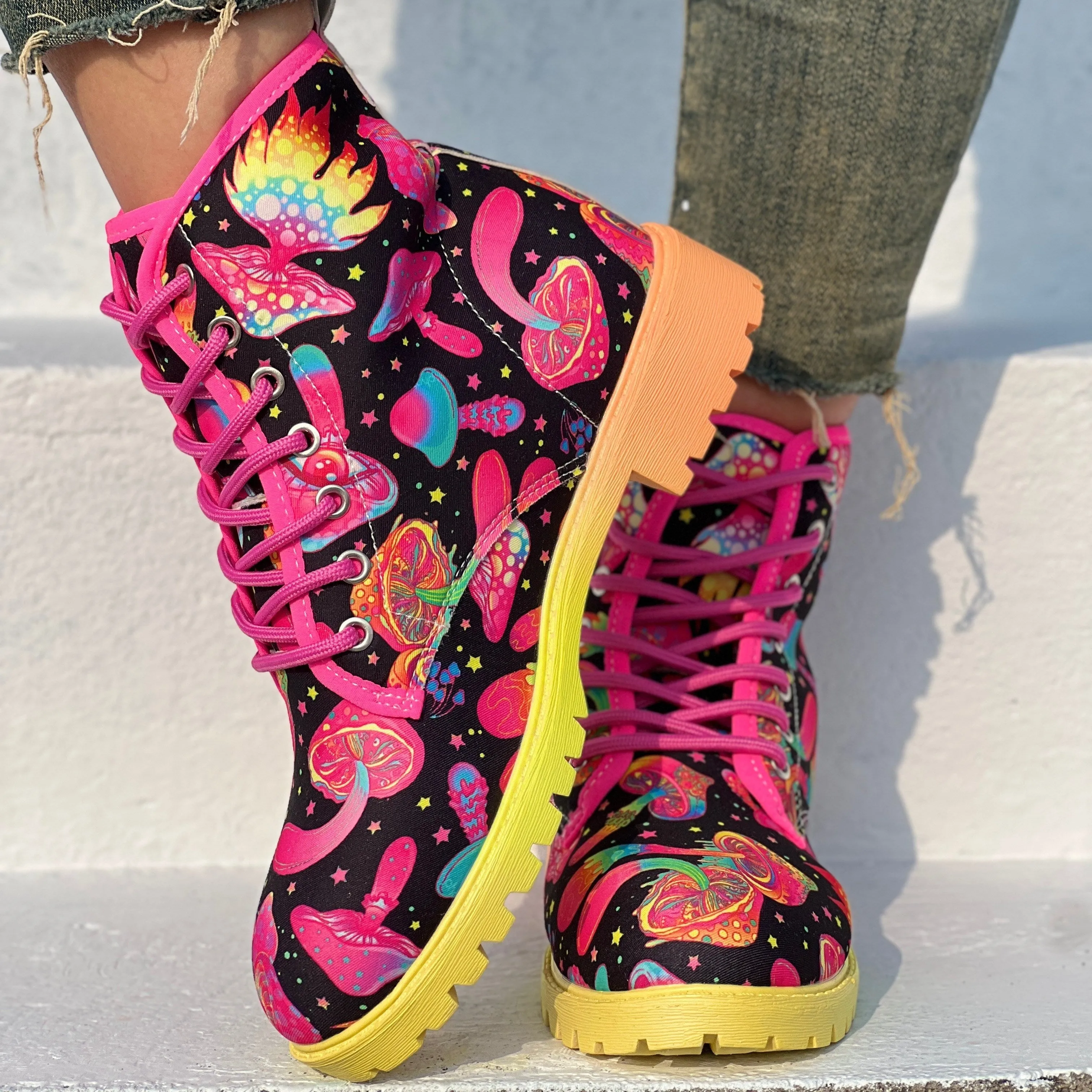 Women's Abstract Color Chunky Heel Boots, Fashion Lace Up Short Boots, Comfortable Ankle Booties