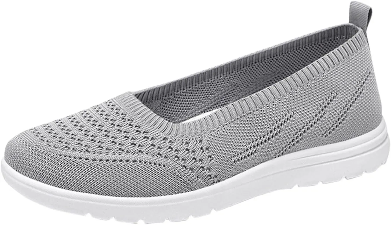 Womens Flats Slip On Go Summer Knit Walking Shoes Breathable Soft Mesh Loafers Athletic Ballet Flats Classic Dress Shoes