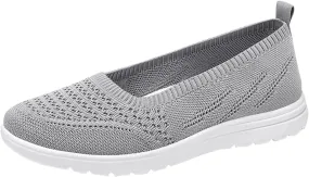 Womens Flats Slip On Go Summer Knit Walking Shoes Breathable Soft Mesh Loafers Athletic Ballet Flats Classic Dress Shoes