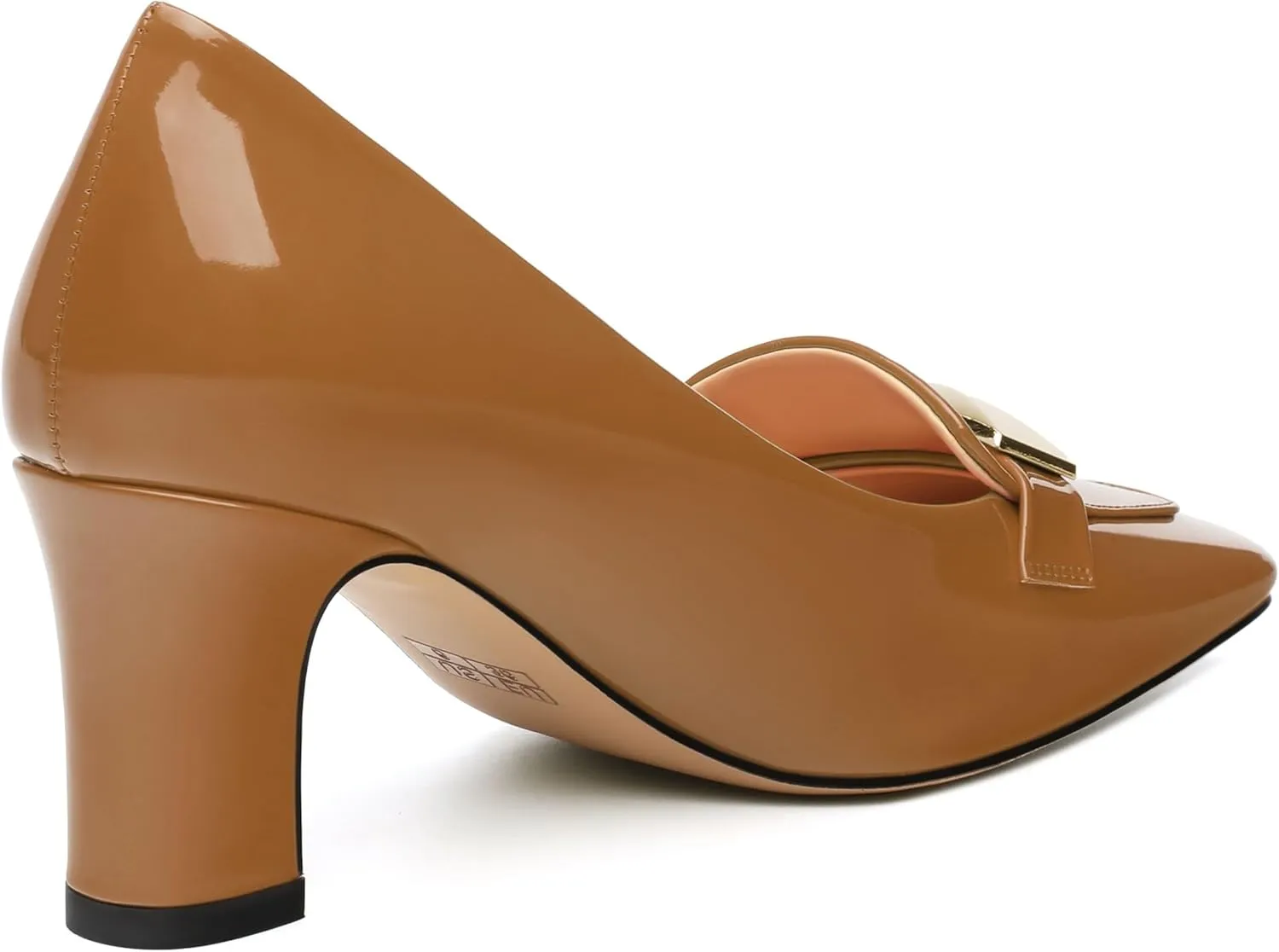 Womens Mid high Heels,Metal Buckle Patent Square Toe Pumps,Slip-on Loafers,Office Classic Casual Shoes 2.5IN