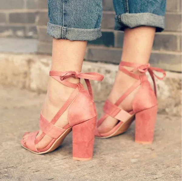 Wrap Around Tie Thick High Heels