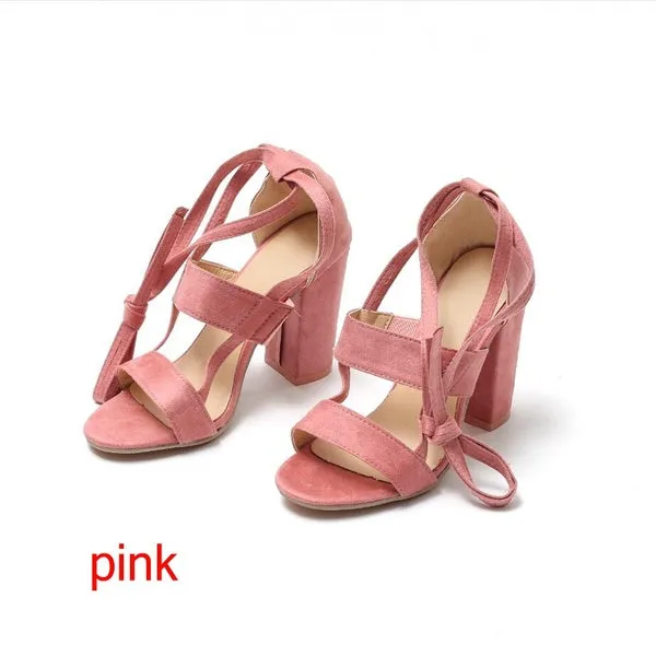 Wrap Around Tie Thick High Heels