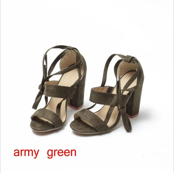 Wrap Around Tie Thick High Heels